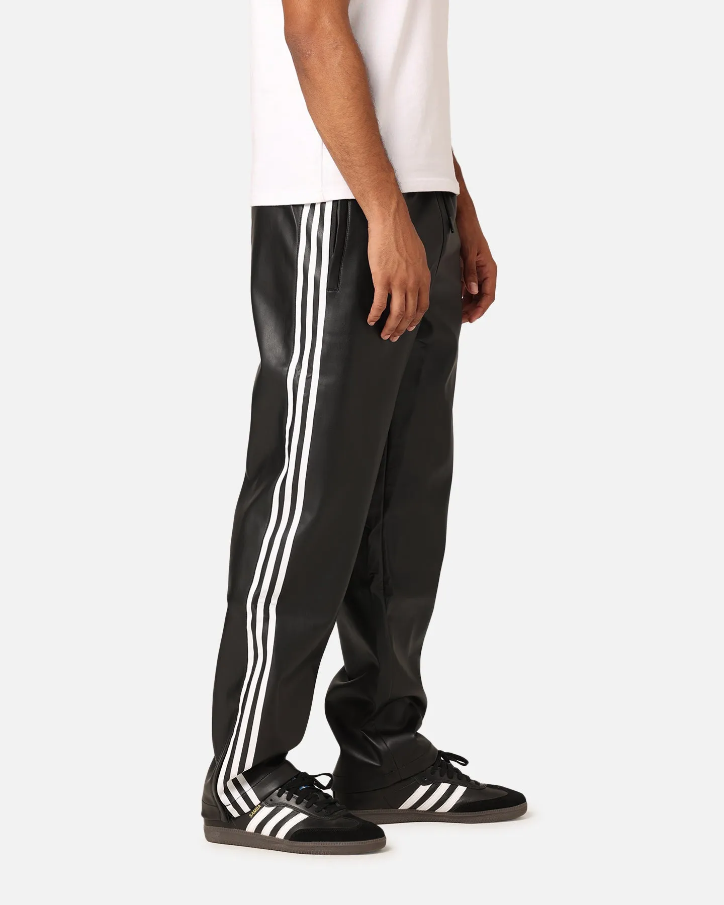 Adidas Faux Leather Adicolour 3-Stripes Firebird Track Suit Pants Black