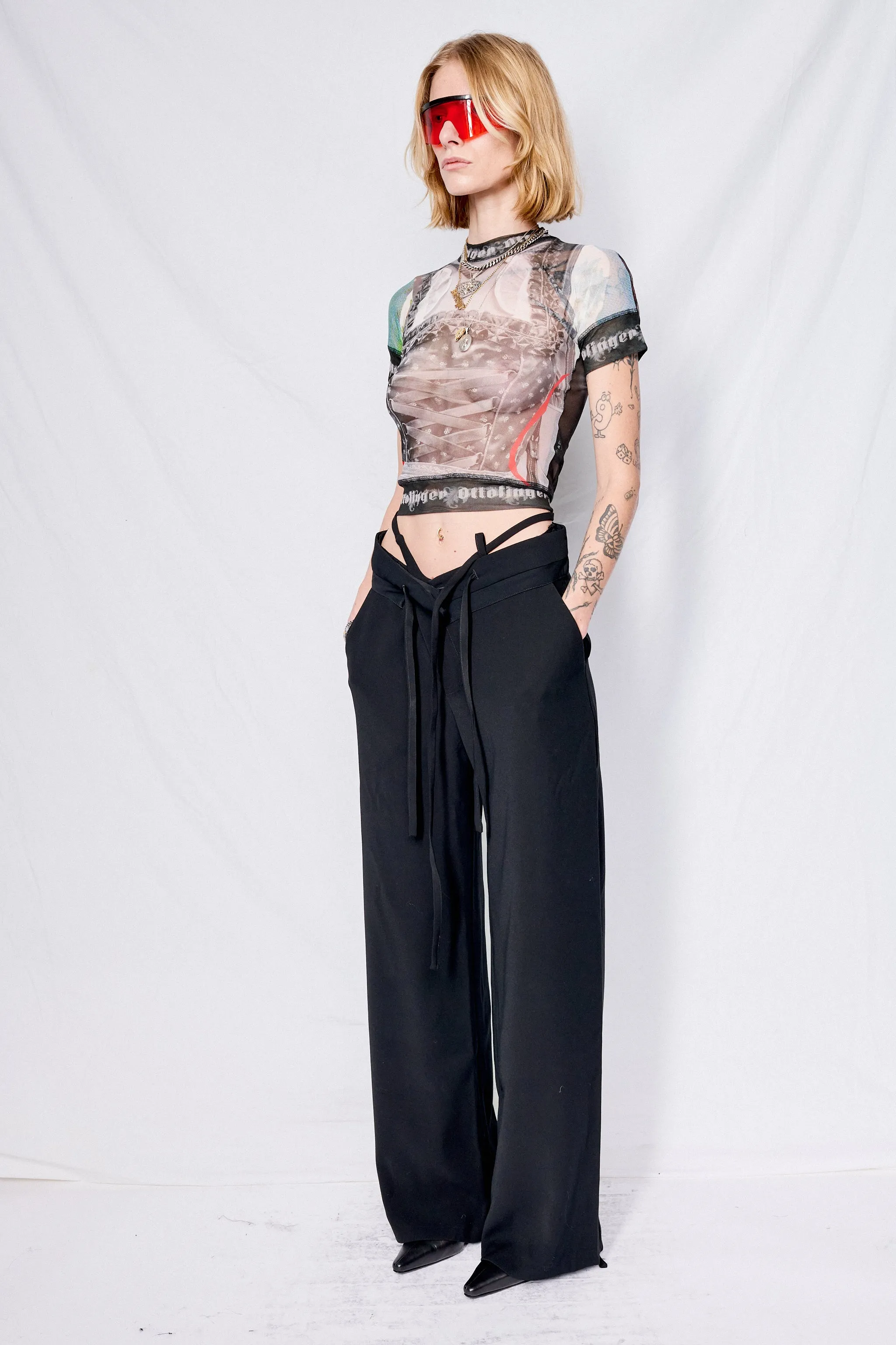 Black Double Fold Suit Pants