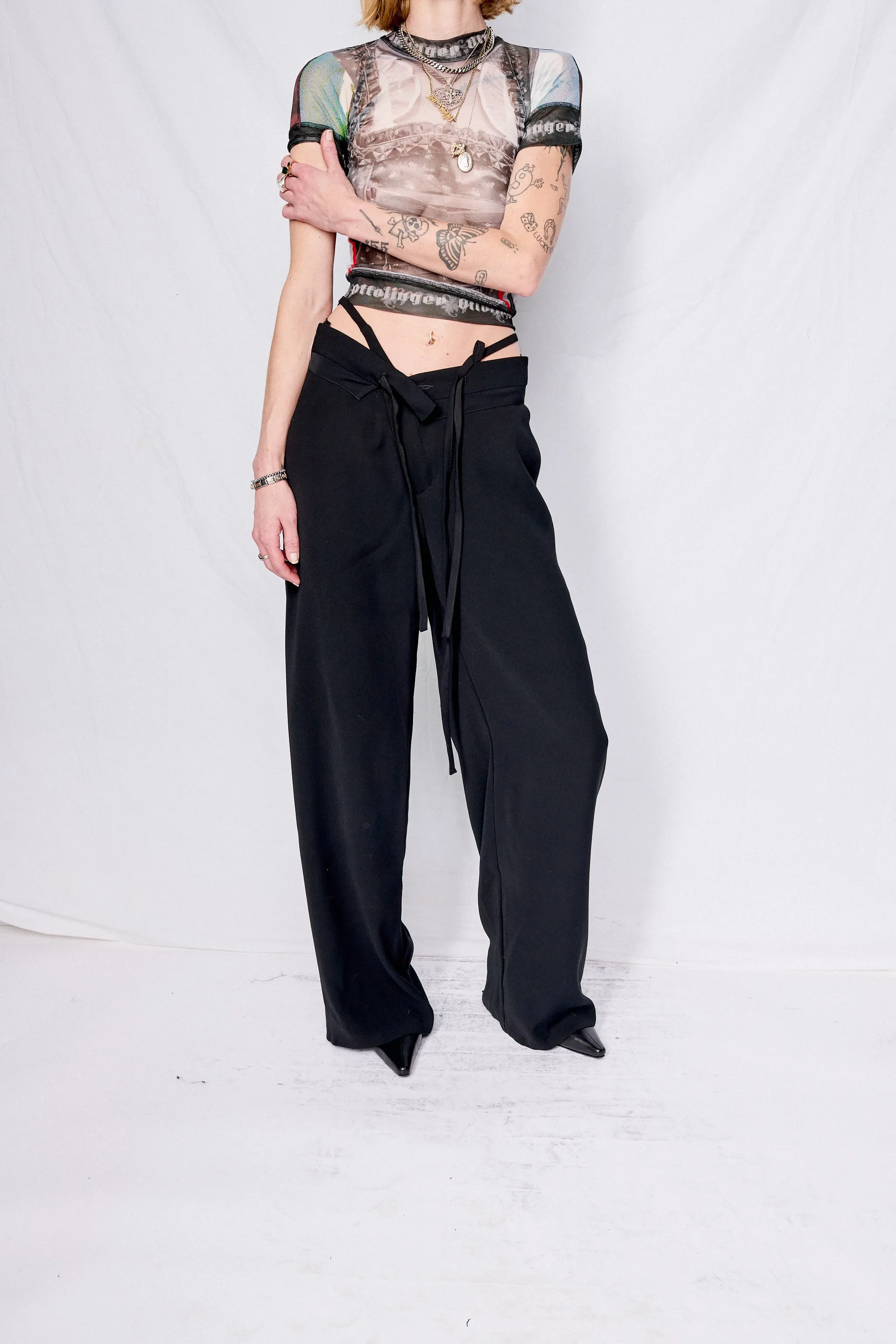 Black Double Fold Suit Pants