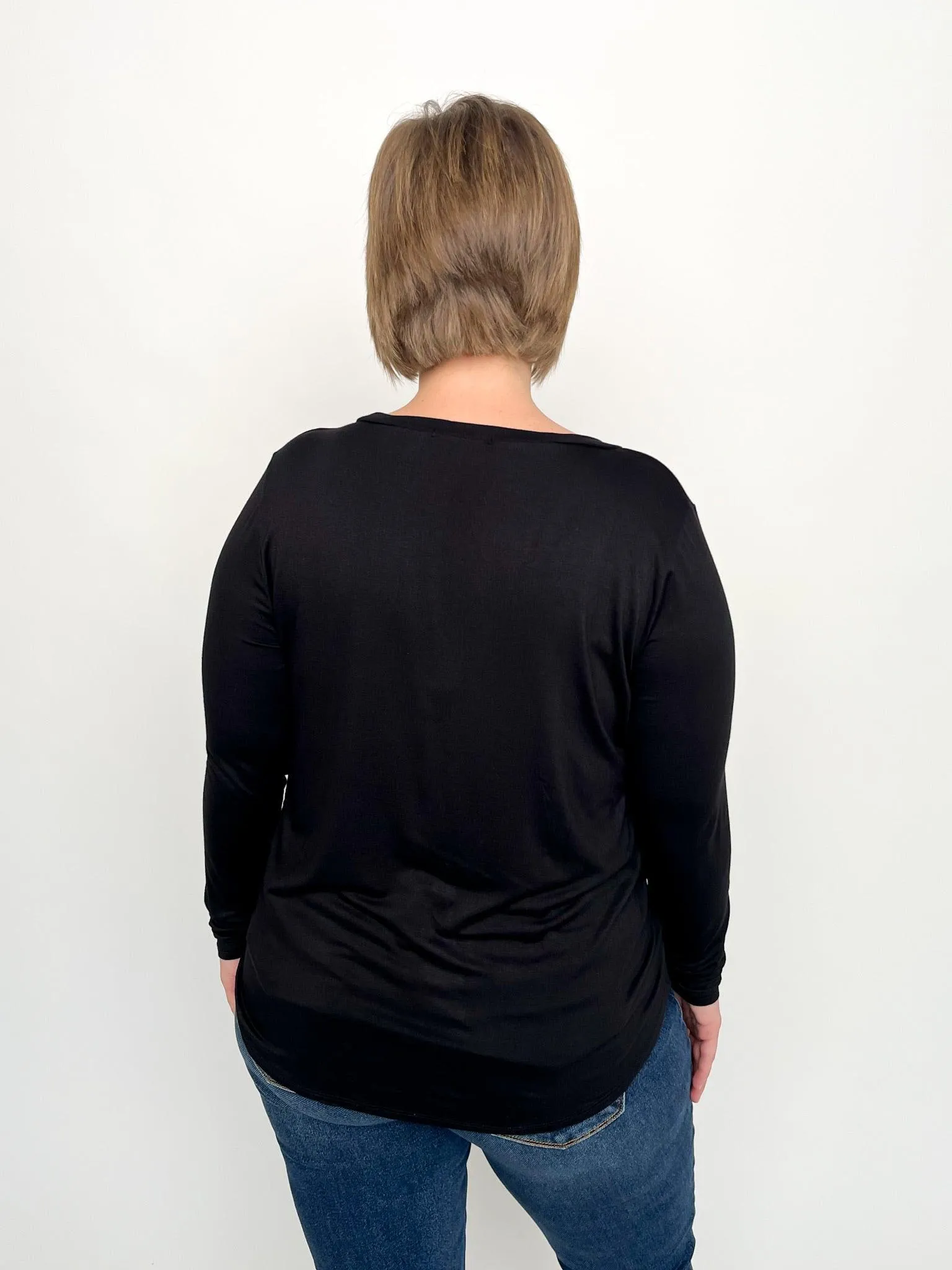 Black Long Sleeve V Neck Top