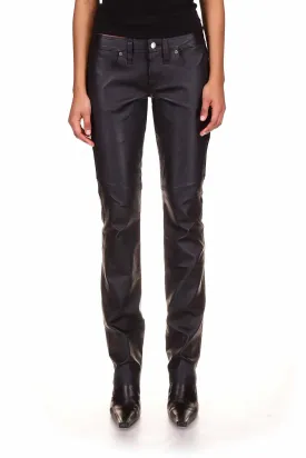 Black Low Rise Leather Pant