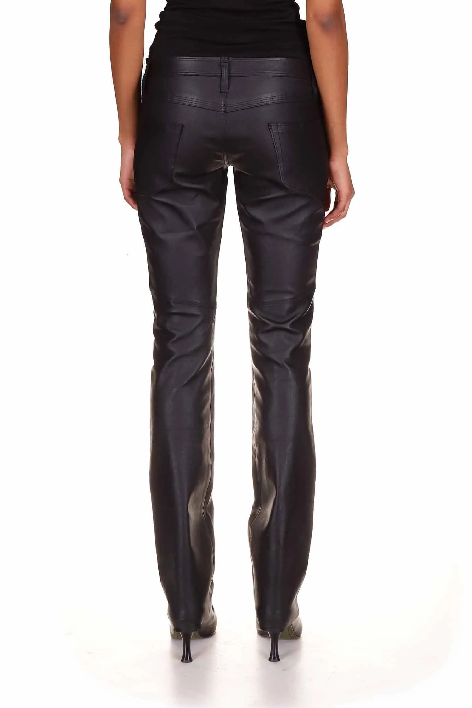 Black Low Rise Leather Pant