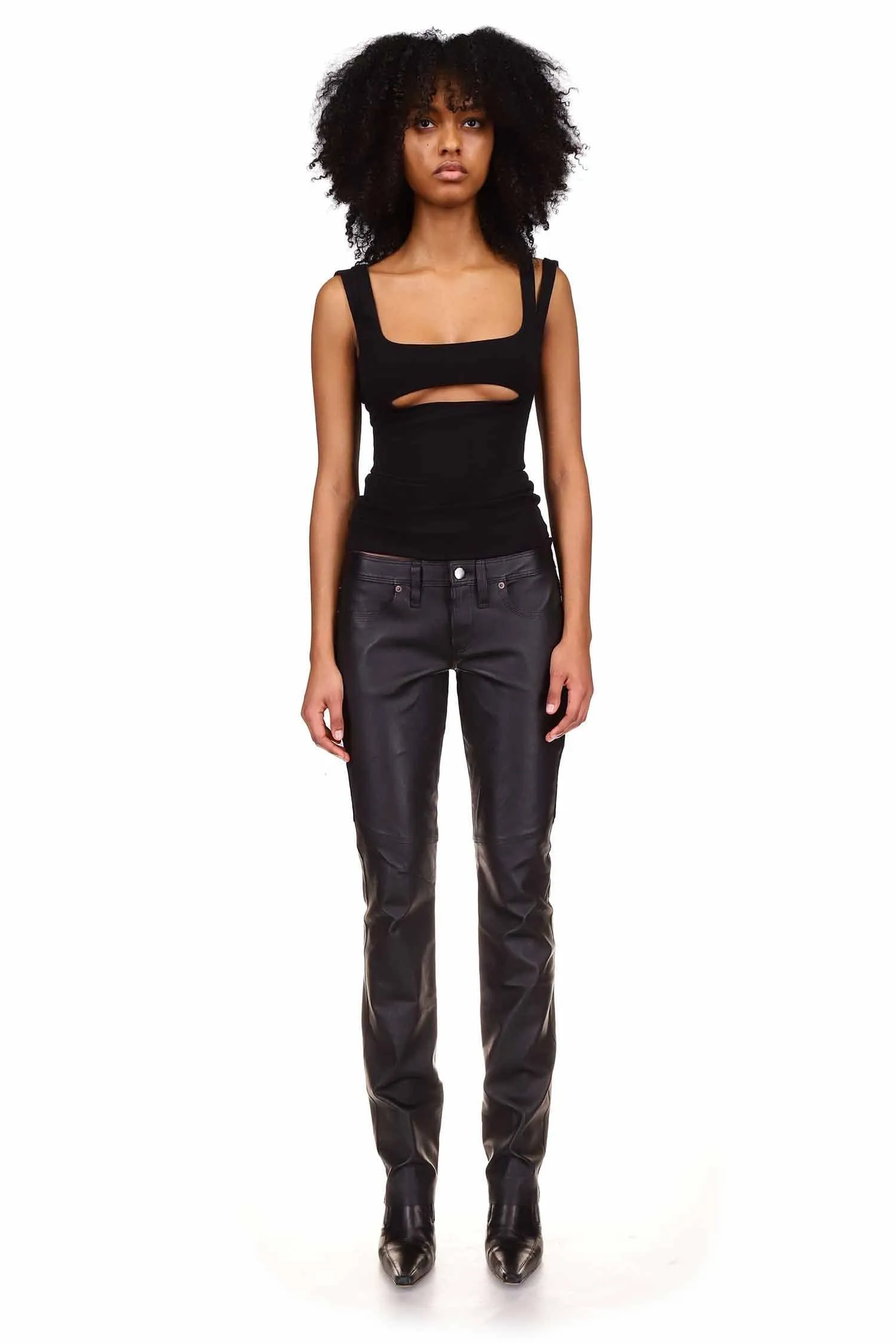 Black Low Rise Leather Pant