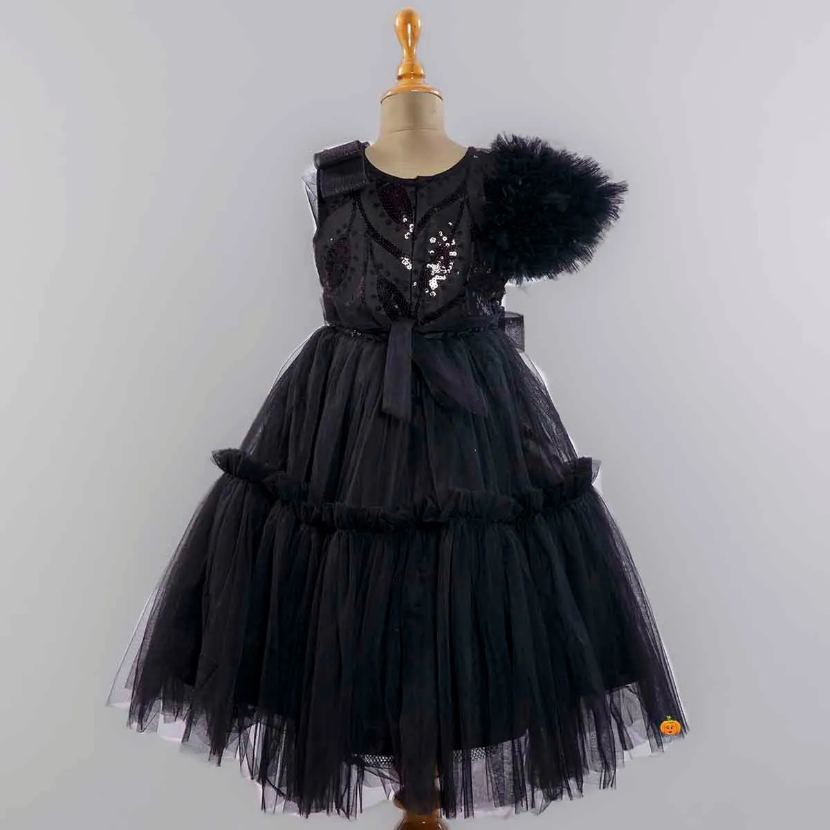 Black Pleated Gown for Girls