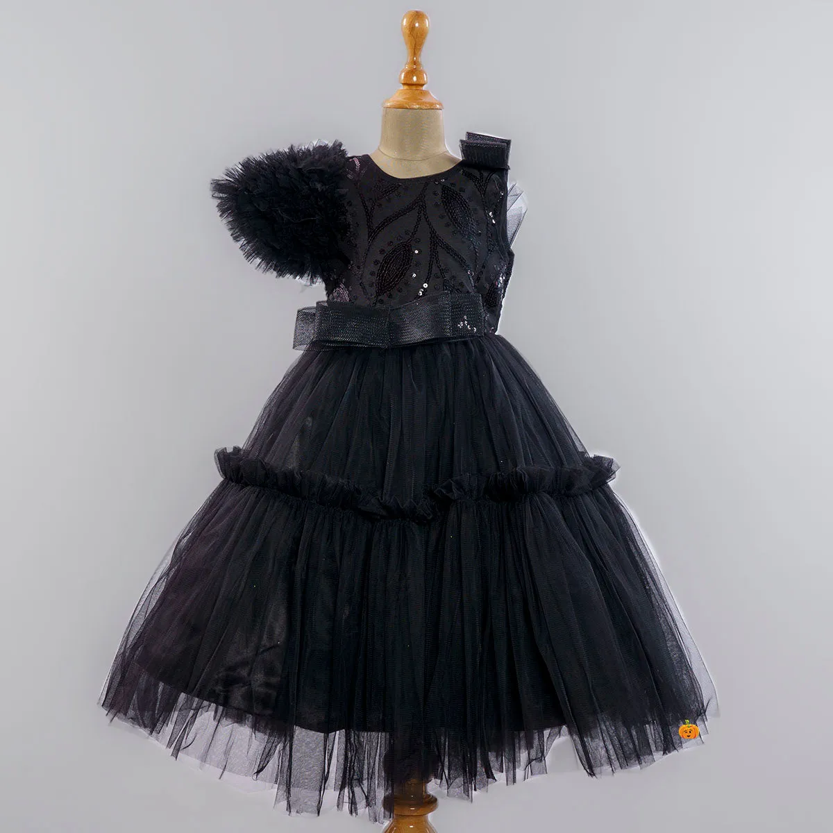 Black Pleated Gown for Girls