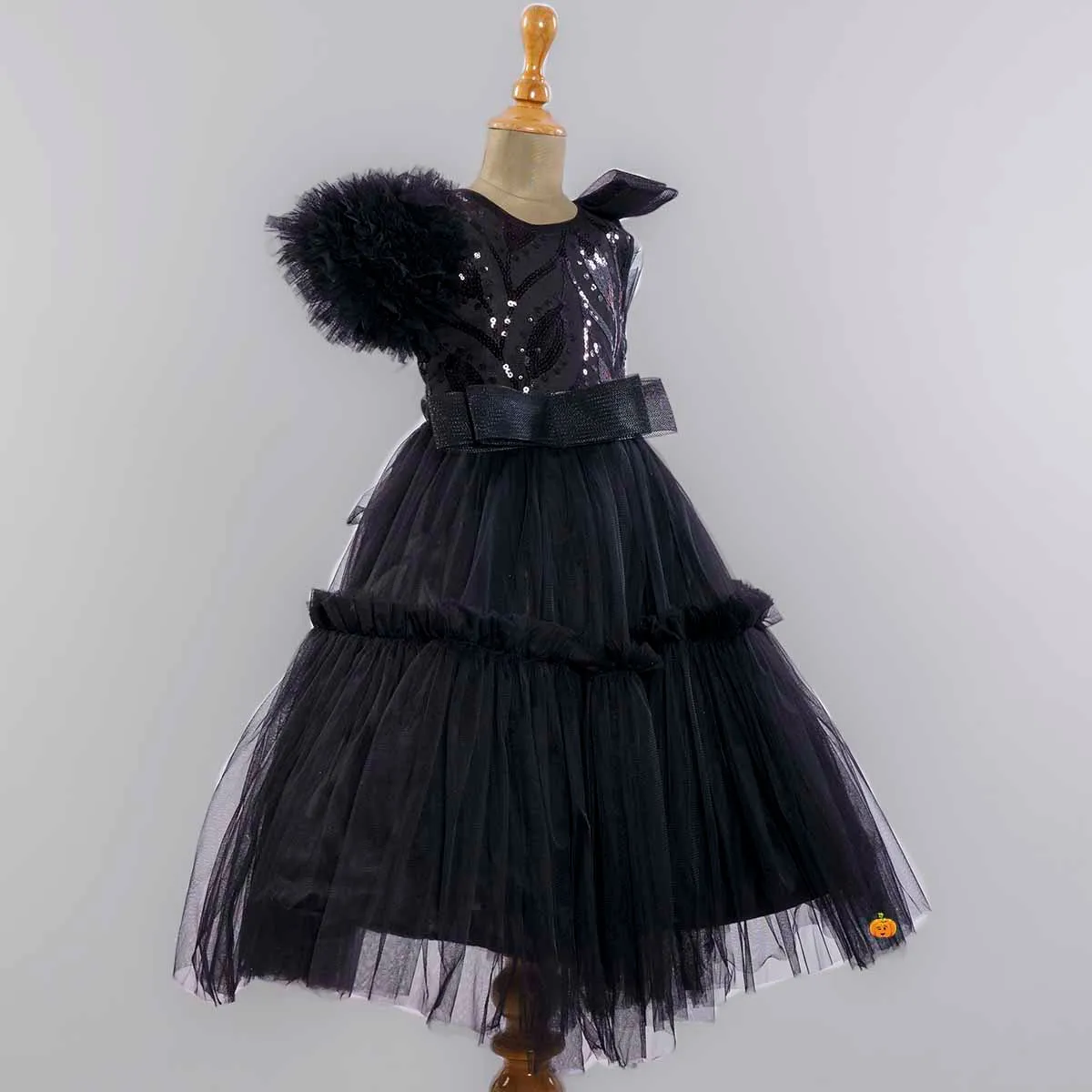 Black Pleated Gown for Girls