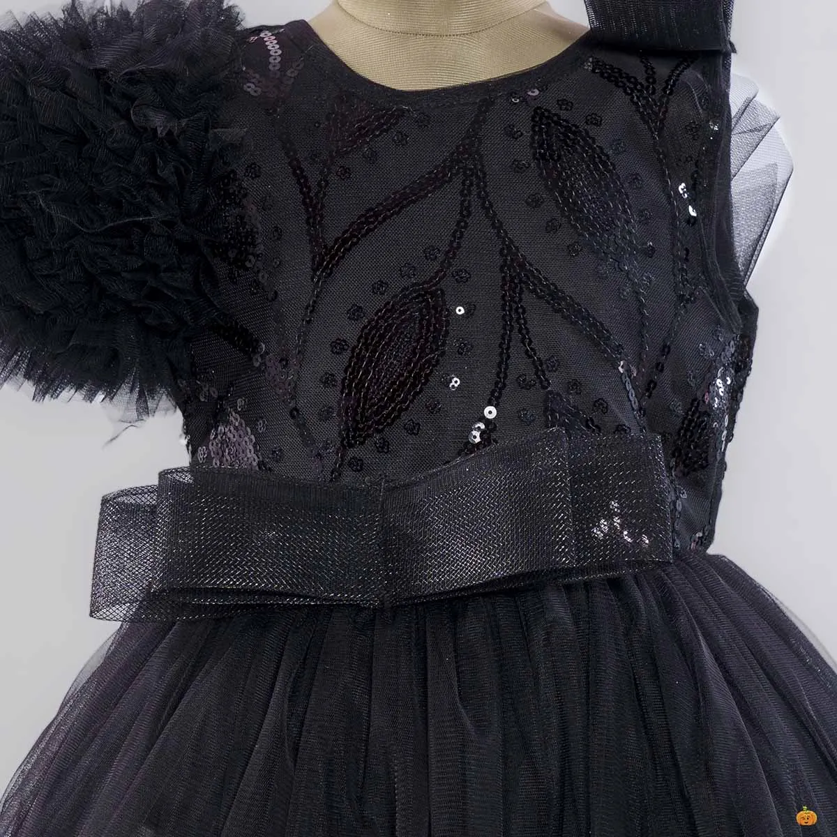 Black Pleated Gown for Girls