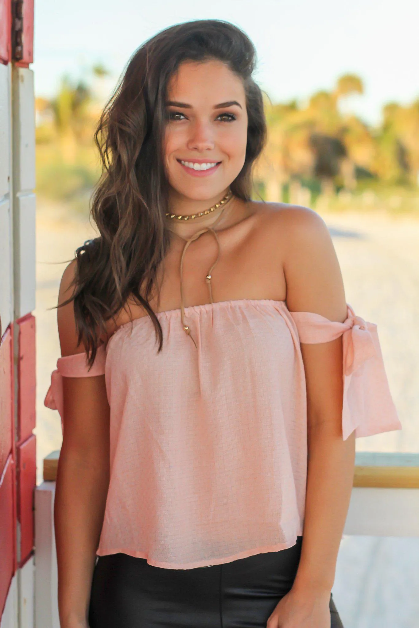 Blush Off Shoulder Tie Top