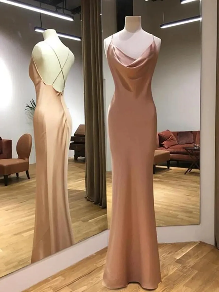 Charming Mermaid Backless Champagne Long Prom, Mermaid Champagne Formal, Backless Champagne Evening