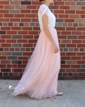 Claire Blush Pink Soft Tulle Skirt - Maxi