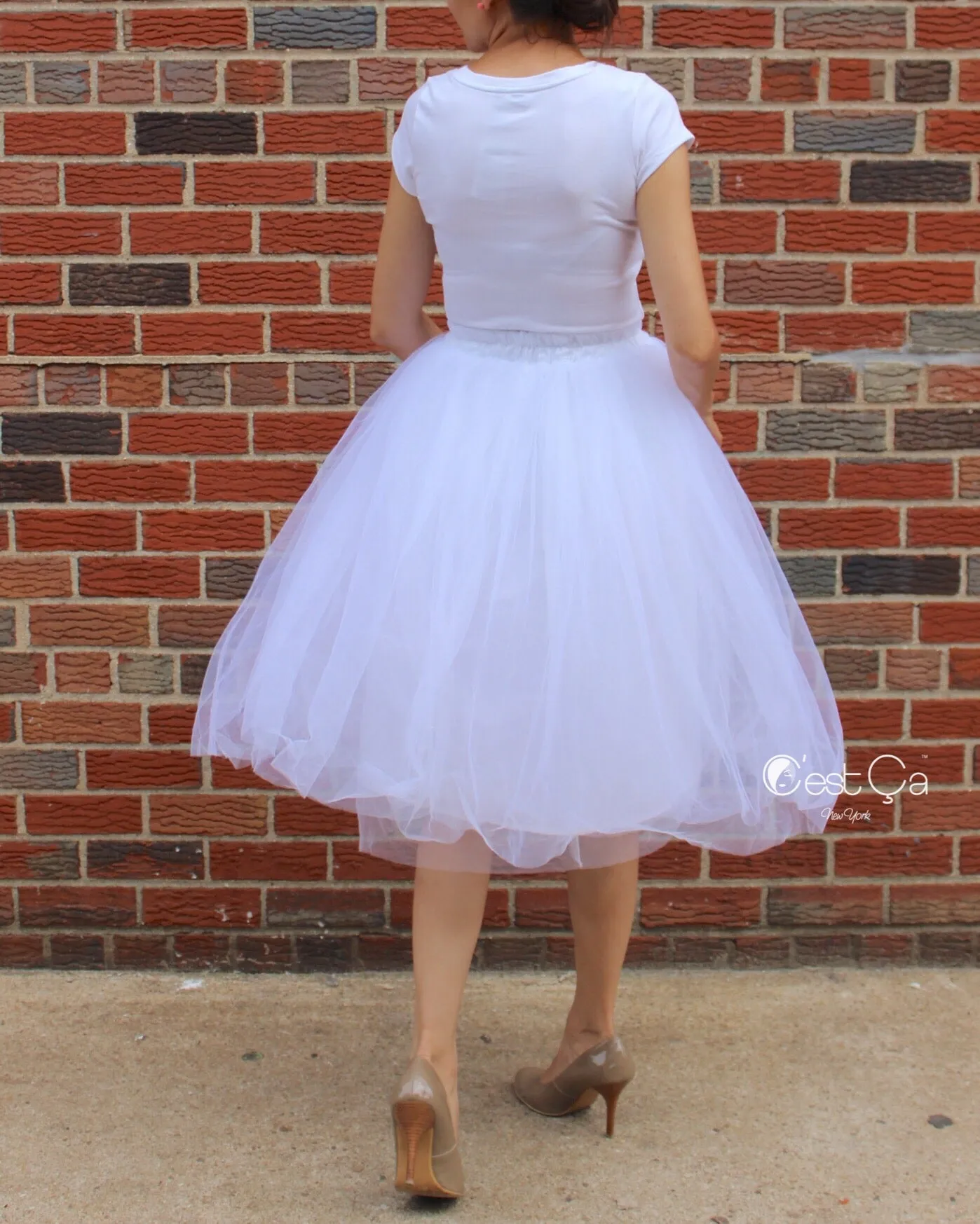 Claire White Soft Tulle Skirt - Below Knee Midi