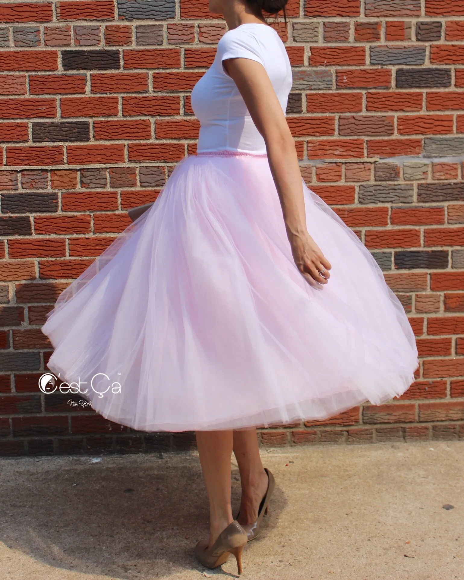 Clarisa Blush Pink Tulle Skirt - Tea Length