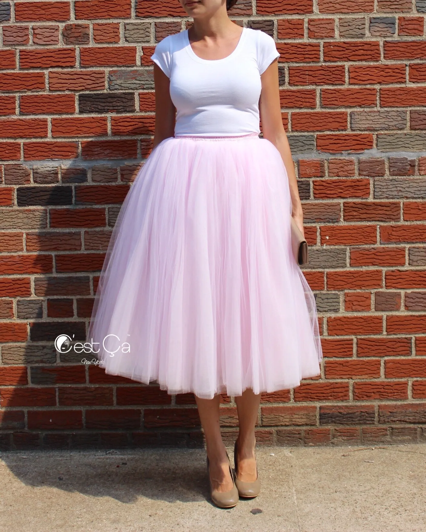 Clarisa Blush Pink Tulle Skirt - Tea Length