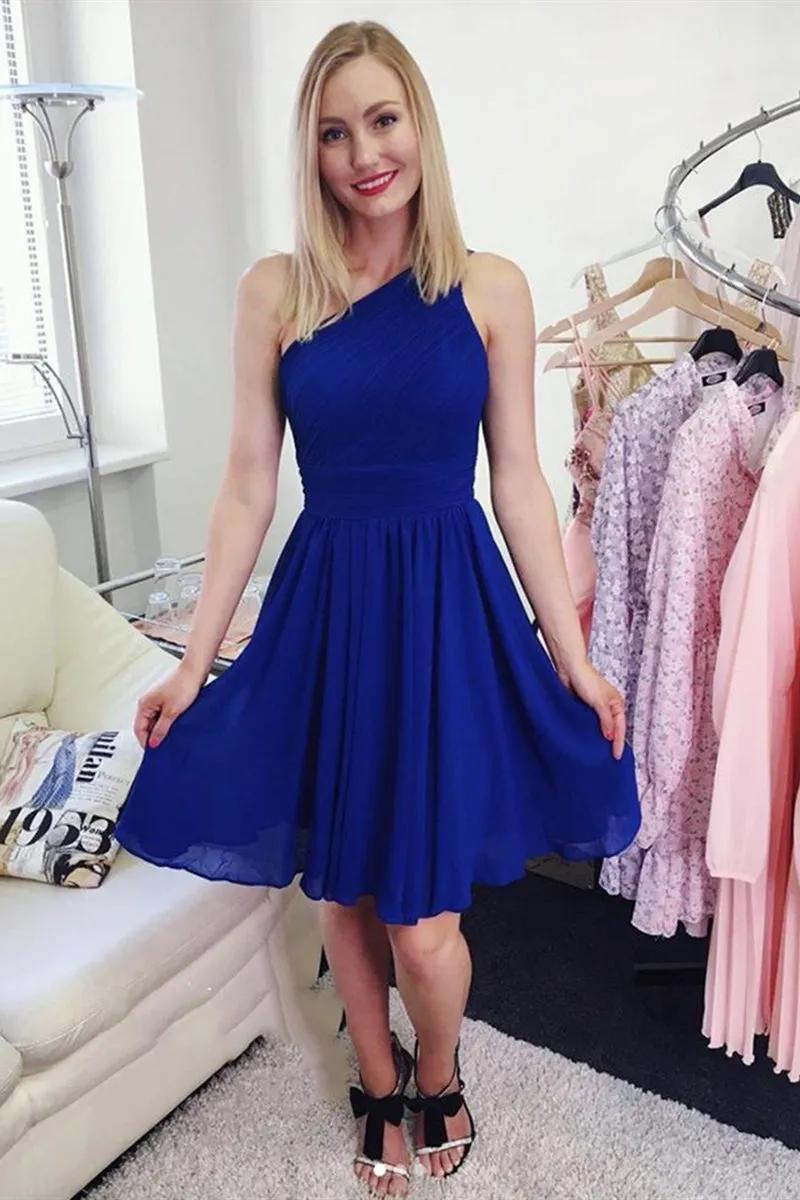 Cute One Shoulder Blue/Pink Short Prom Dress, Blue/Pink Formal Graduation Homecoming Dress