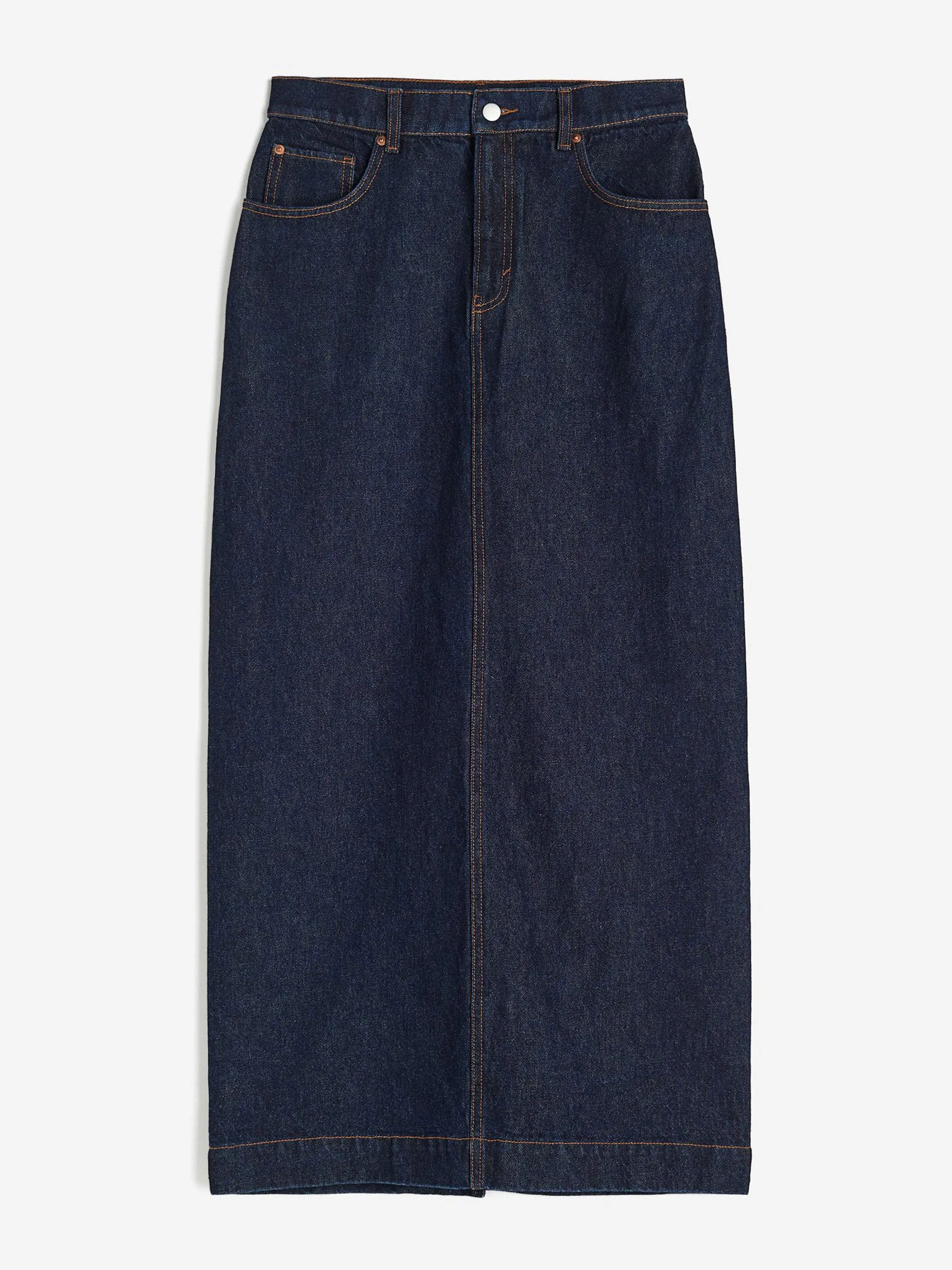 Dark blue denim maxi skirt