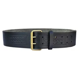 Double Prong Celtic Knot Embossed Black Leather Kilt Belt