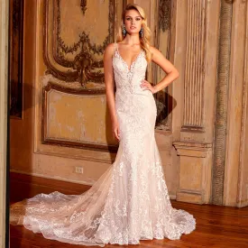 Elegant Shiny Mermaid Wedding Gowns V-neck Backless Appliques Lace Beading Gown Dress