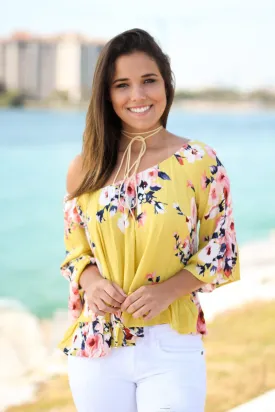 Floral Mustard Off Shoulder Top