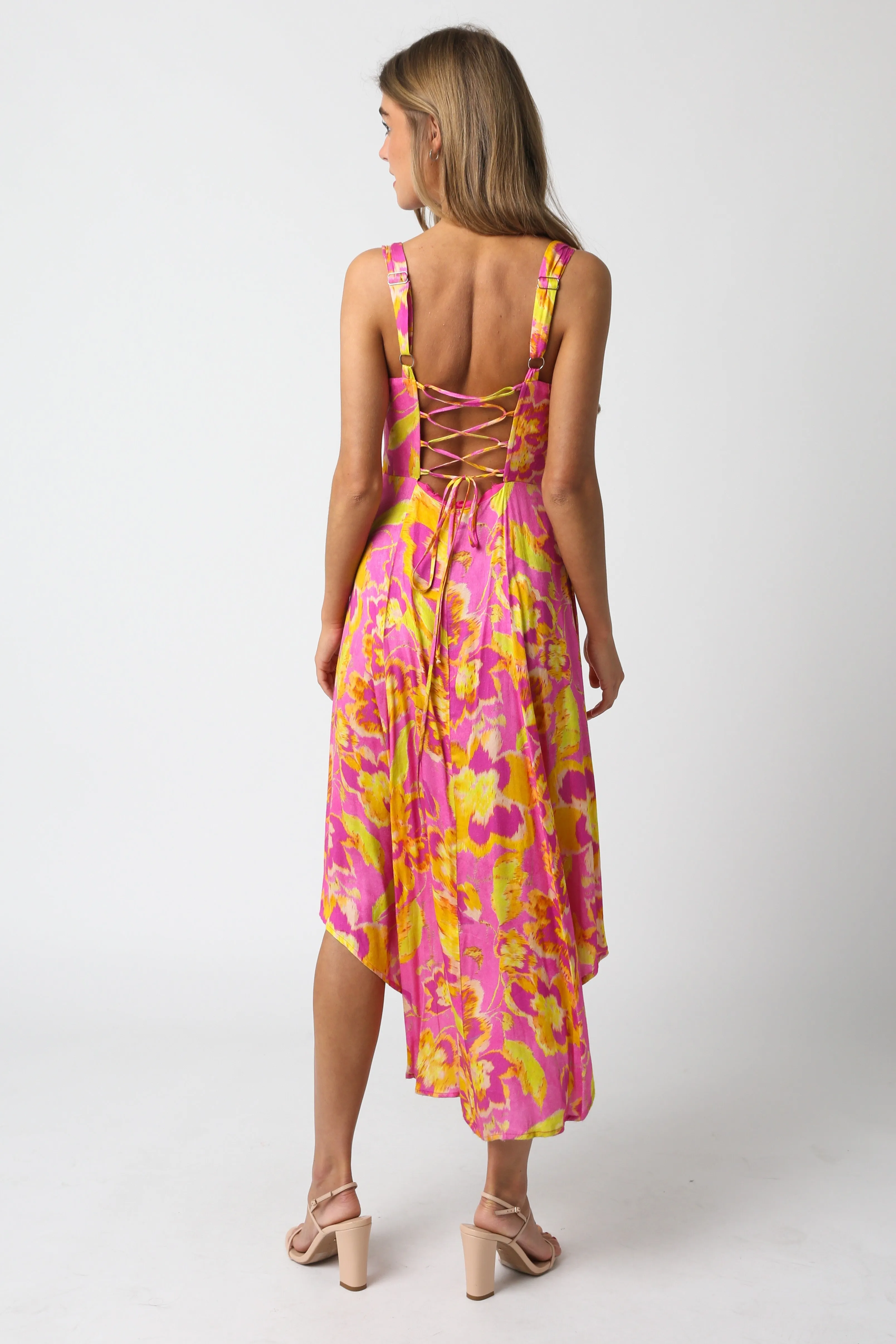 Floral Sunset Midi Dress Pink