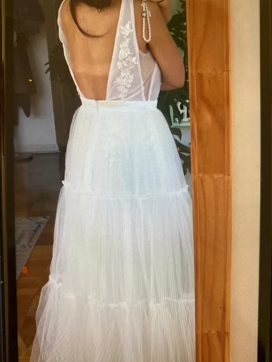 Garden Party Boho Deep V Neck Sleeveless Tulle Lace Wedding Bridal Gown