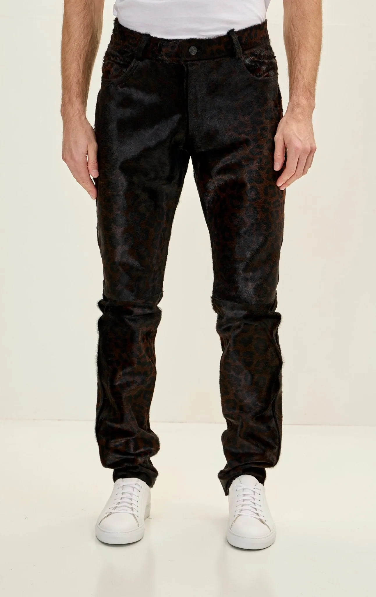 Genuine Calf Hair Leather Pants - Black