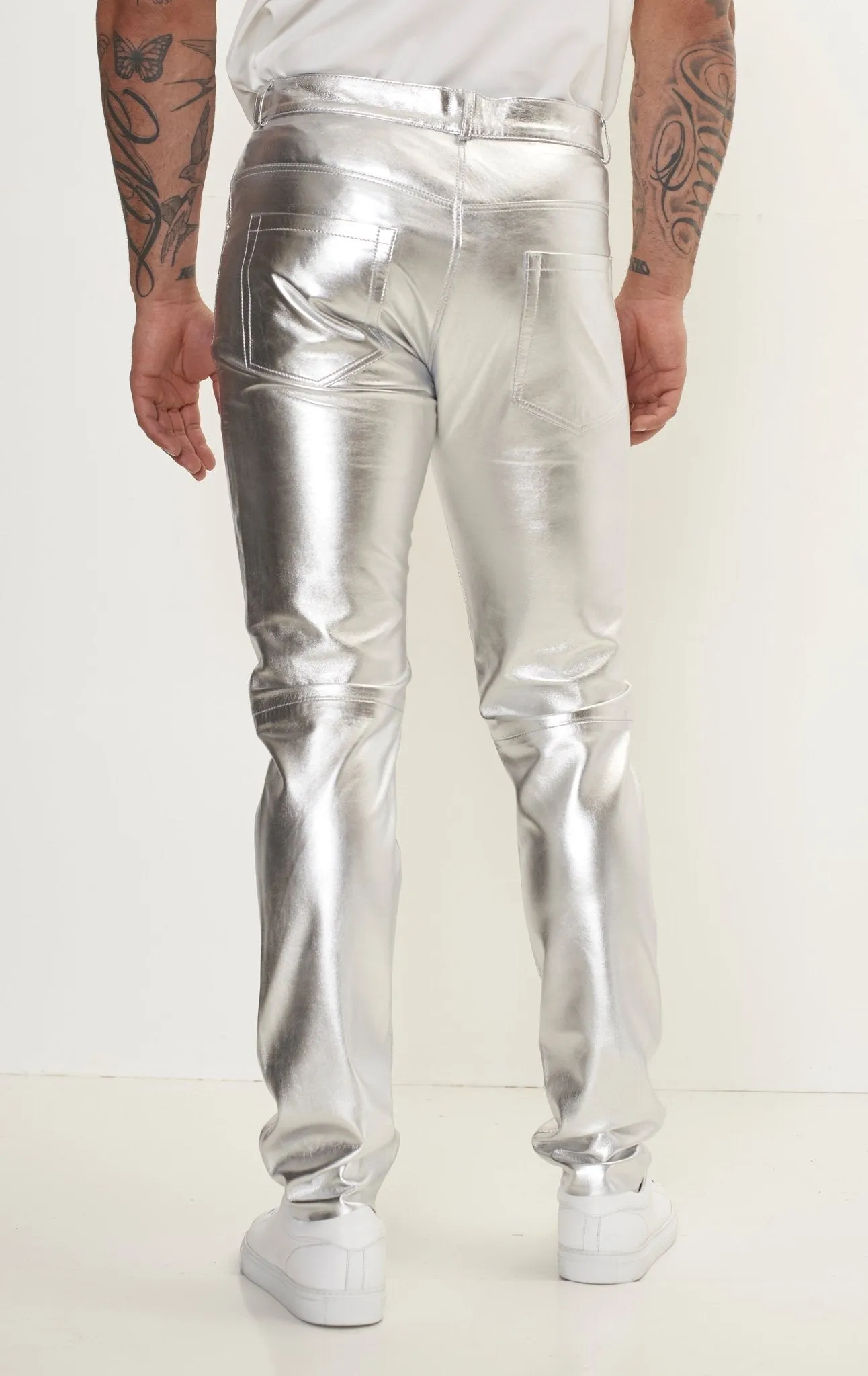 Genuine Lambskin Leather Pants - Silver