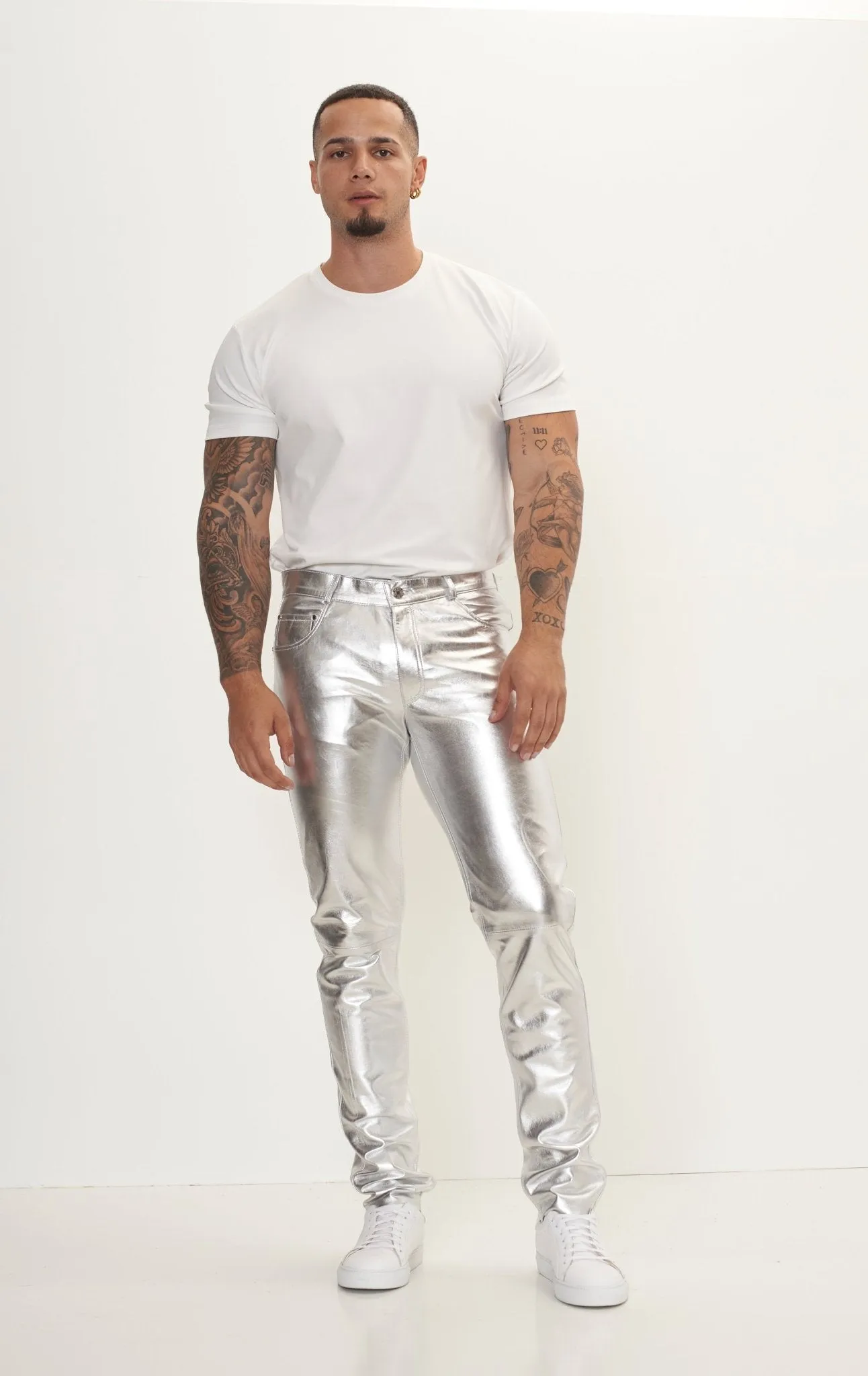 Genuine Lambskin Leather Pants - Silver