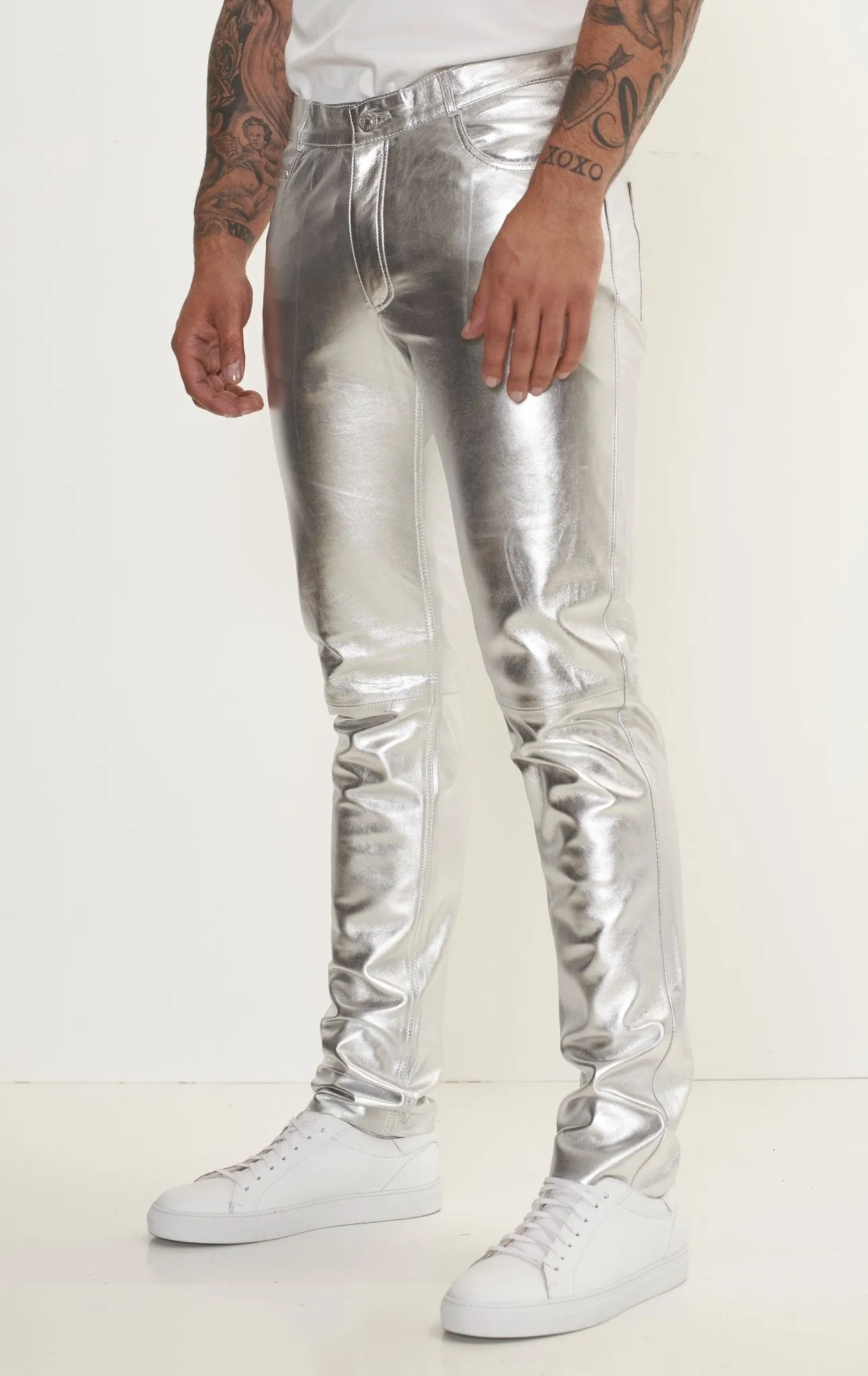 Genuine Lambskin Leather Pants - Silver