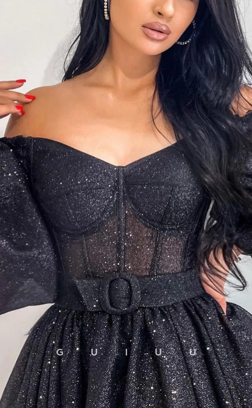 GH730 - Sexy Classic Off-Shoulder Glitter Tulle Puffy Short Homecoming Dress