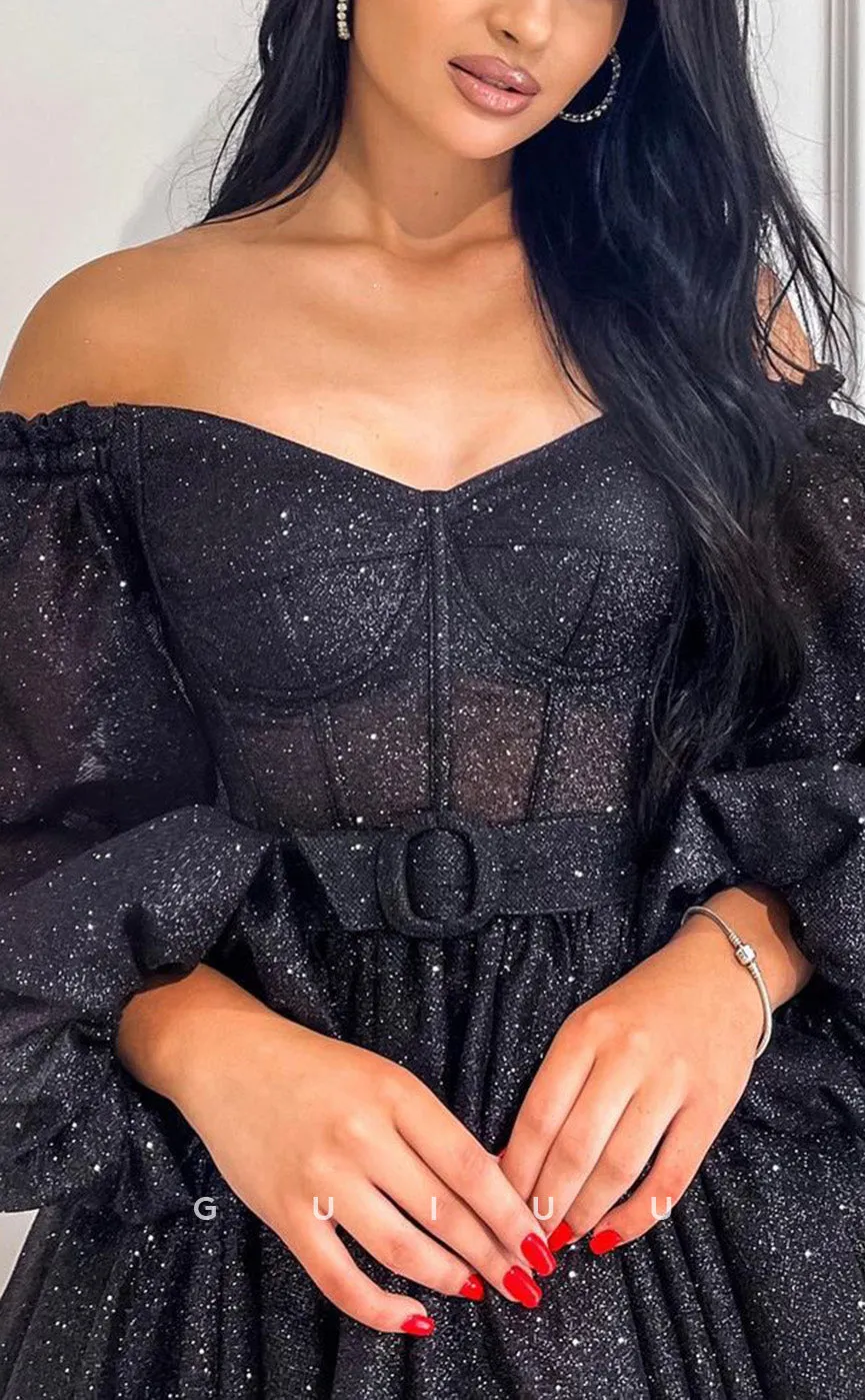 GH730 - Sexy Classic Off-Shoulder Glitter Tulle Puffy Short Homecoming Dress