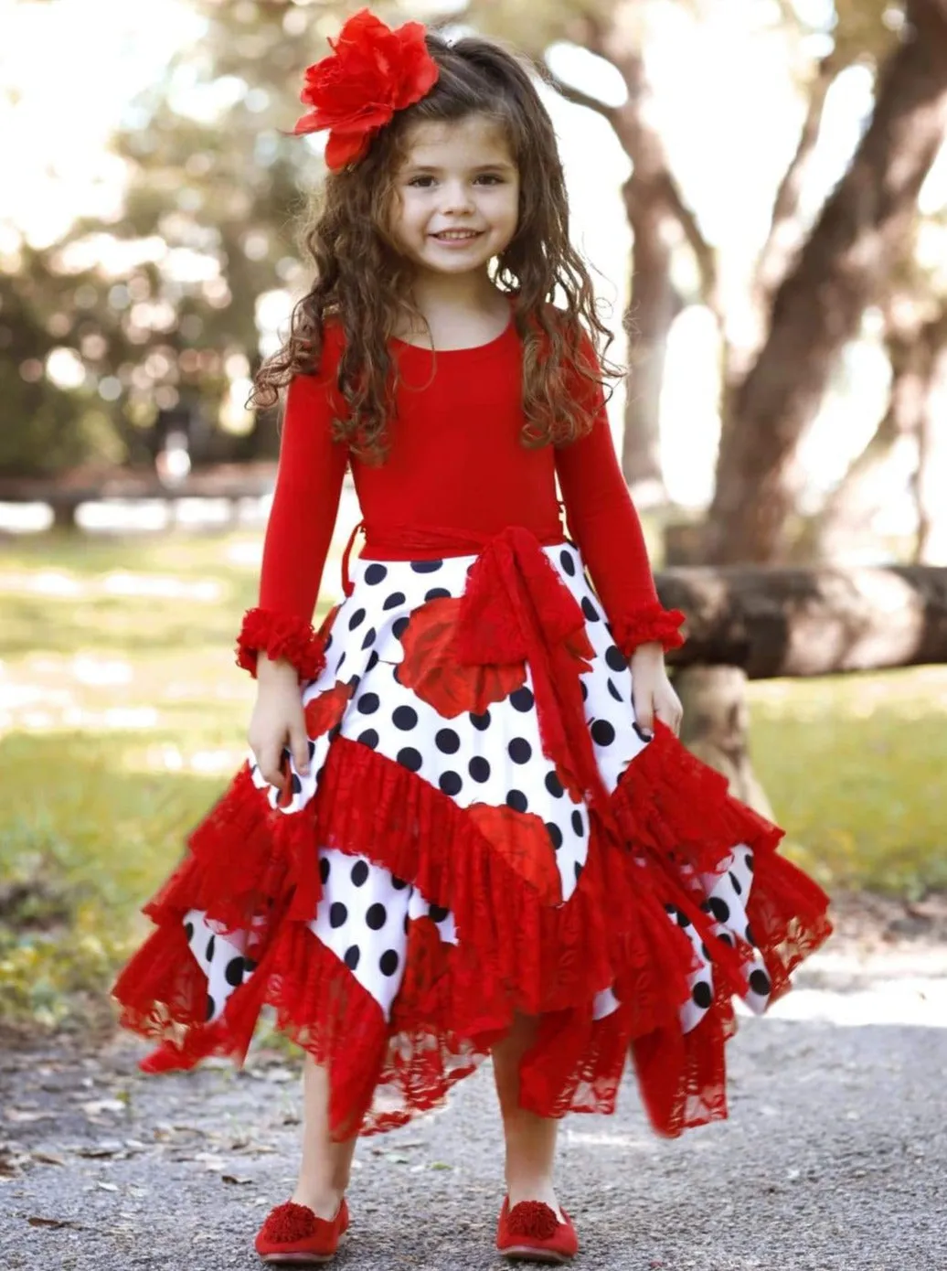 Girls Double Layer Handkerchief Dress with Lace Ruffles