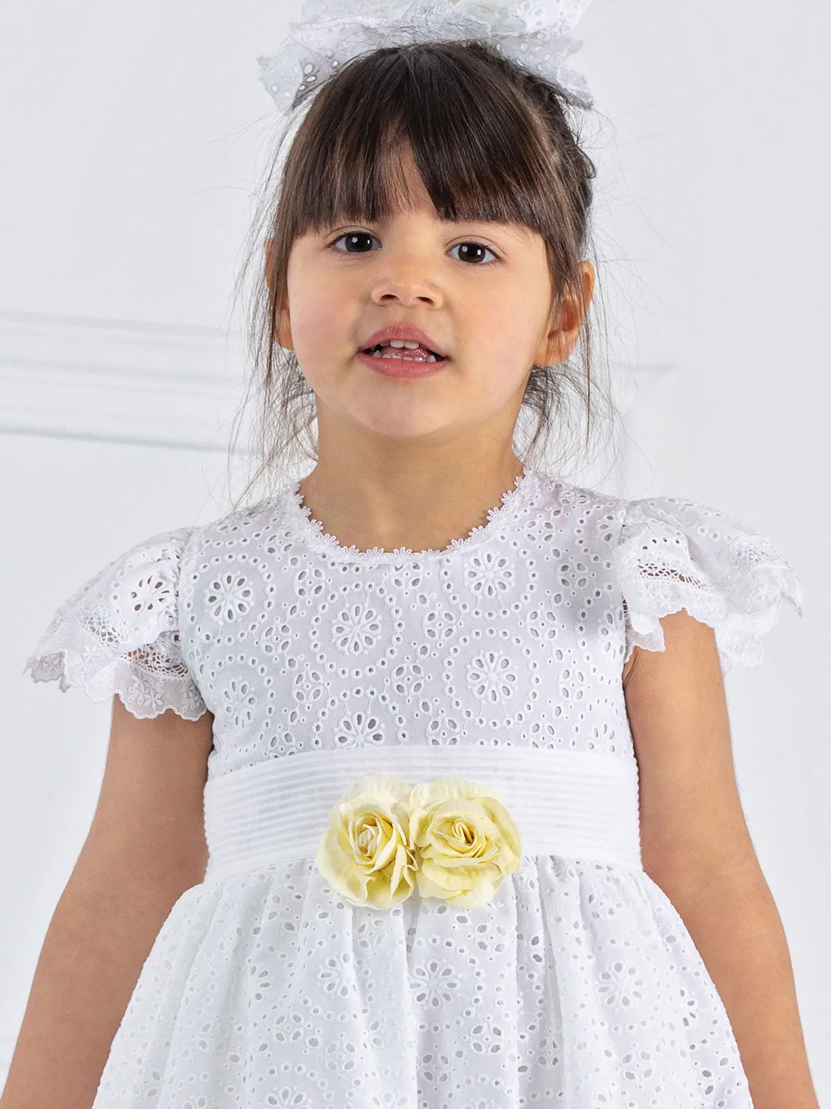 Girl's dress with broderie lace - HONESTY