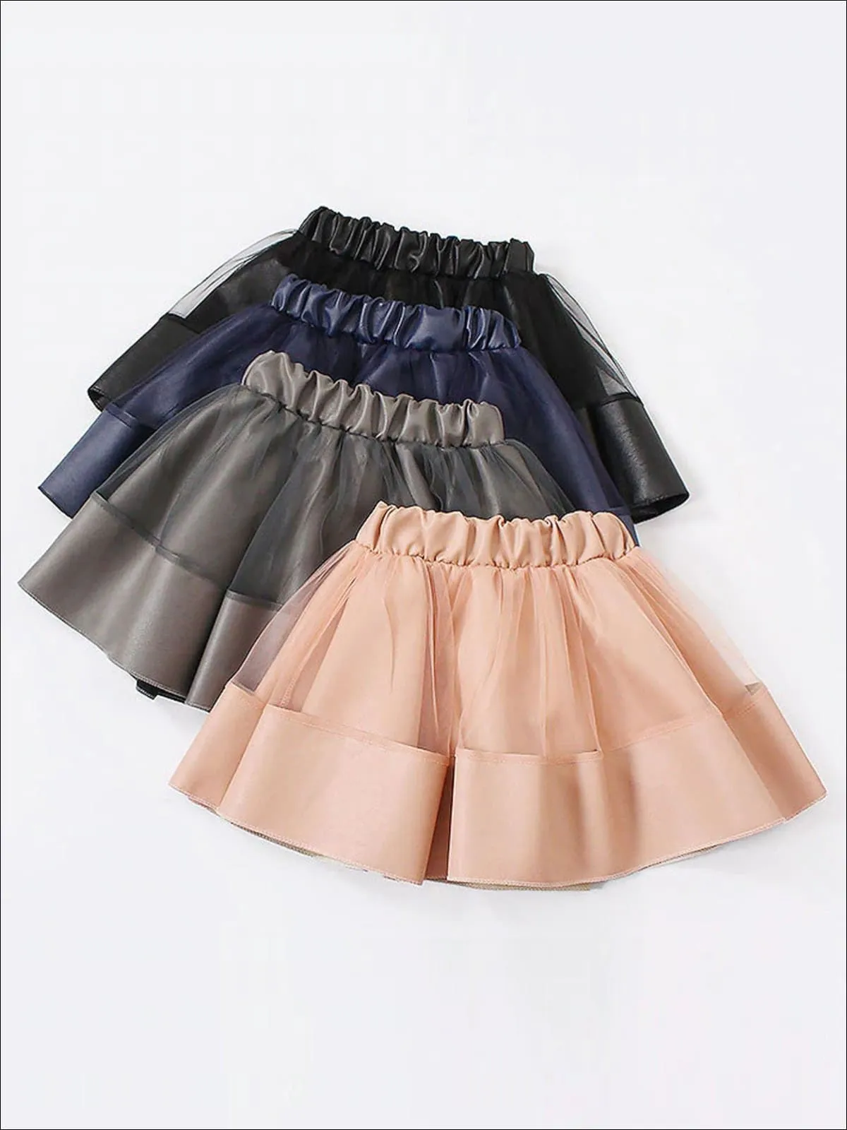 Girls Synthetic Leather Elastic Waist Tutu Skirt