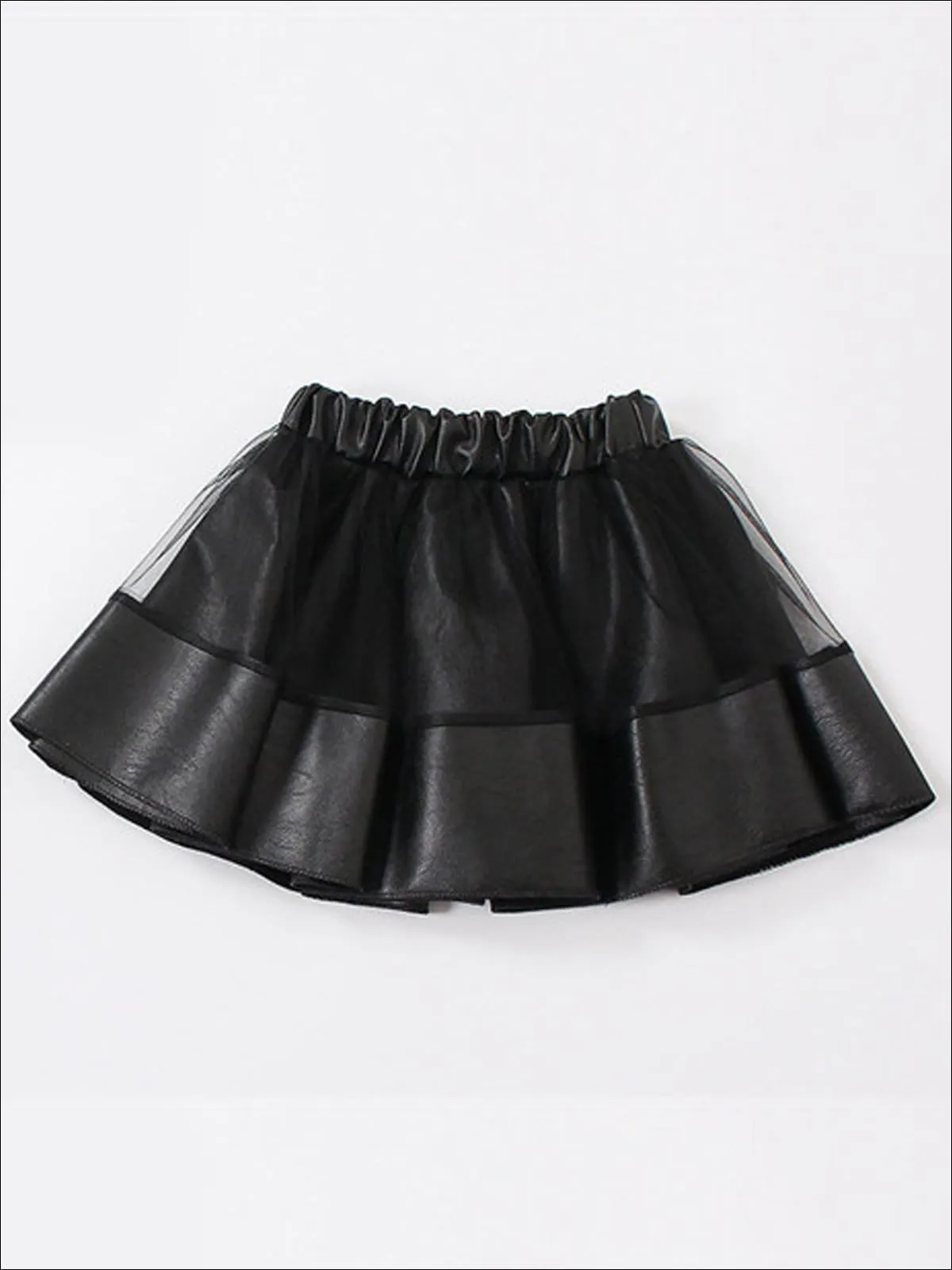 Girls Synthetic Leather Elastic Waist Tutu Skirt