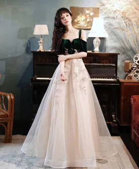 Green Tulle Lace Long Prom Dress Green Lace Formal Dress