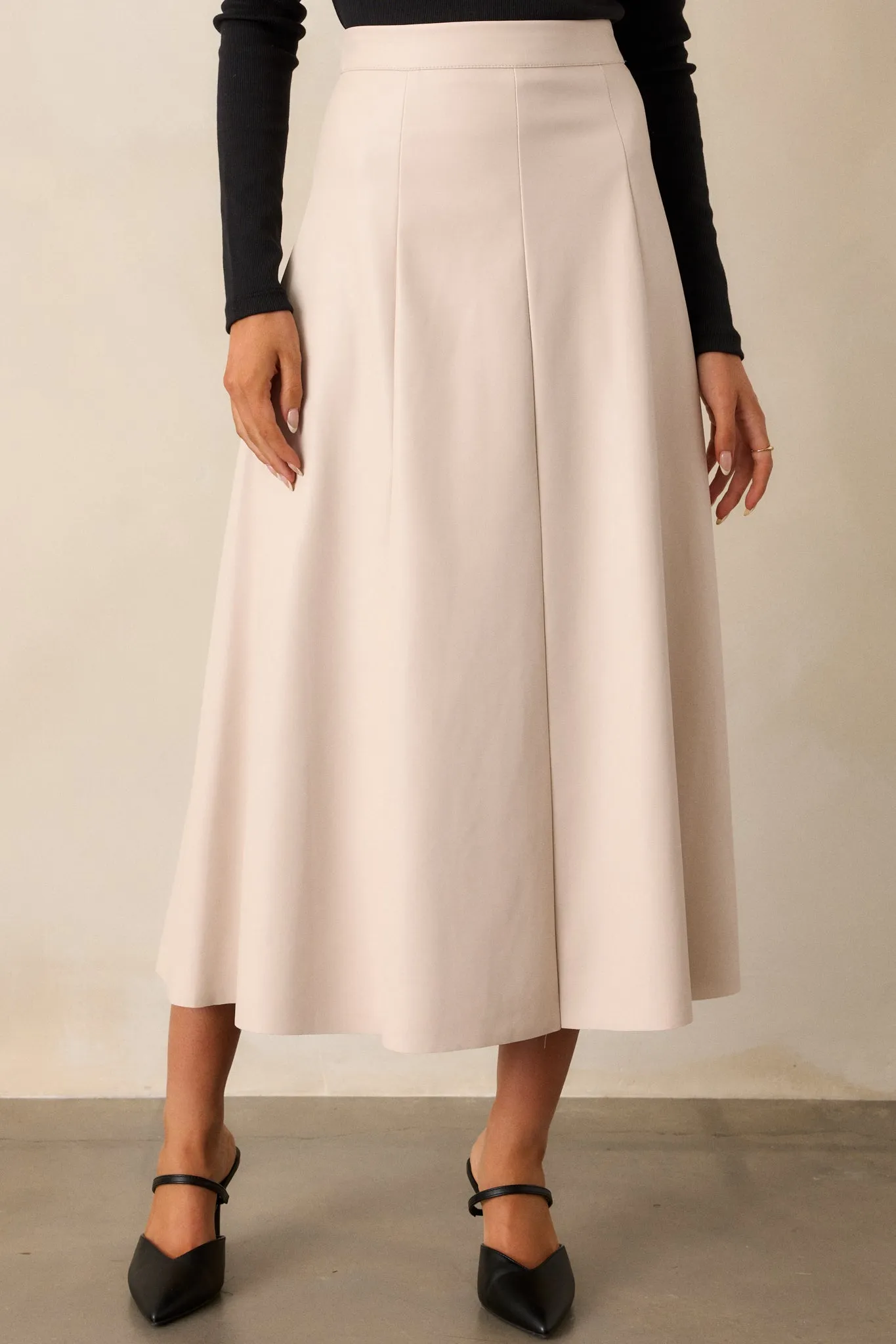 Harvested Hues Ecru Beige Faux Leather Midi Skirt