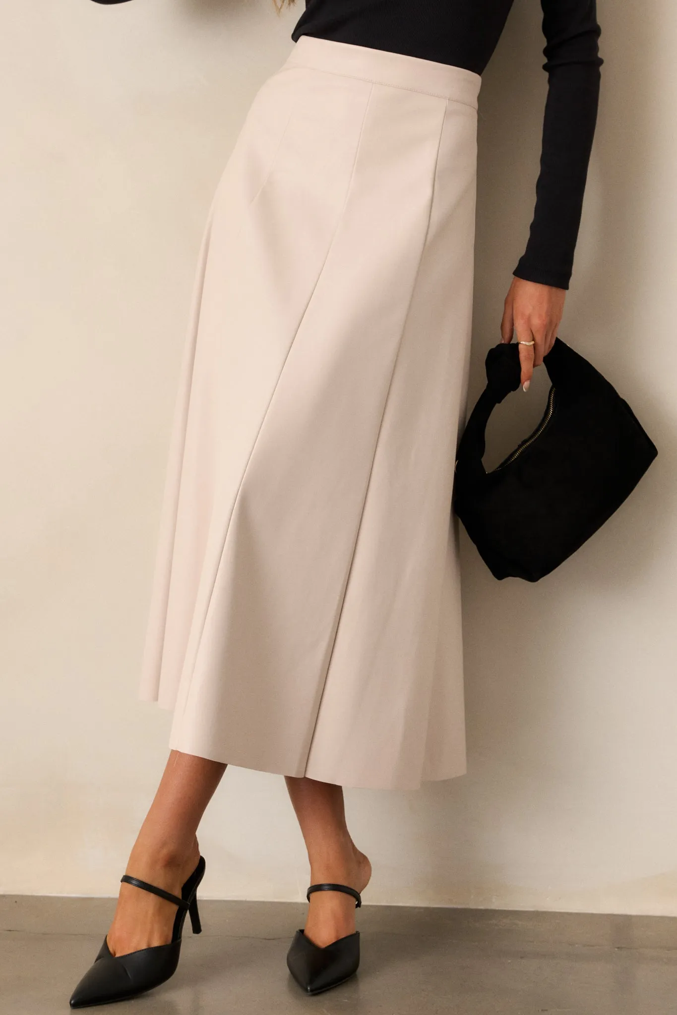 Harvested Hues Ecru Beige Faux Leather Midi Skirt