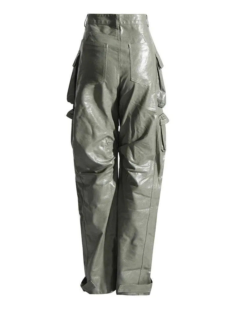 HEYFANCYSTYLE Haute Couture Leather Cargo Pants