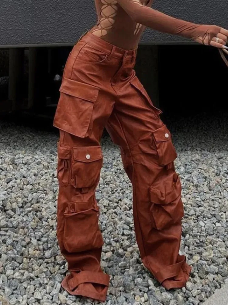 HEYFANCYSTYLE Haute Couture Leather Cargo Pants