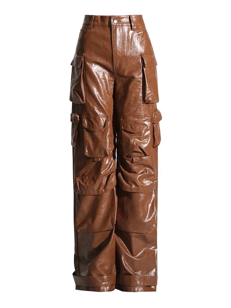 HEYFANCYSTYLE Haute Couture Leather Cargo Pants