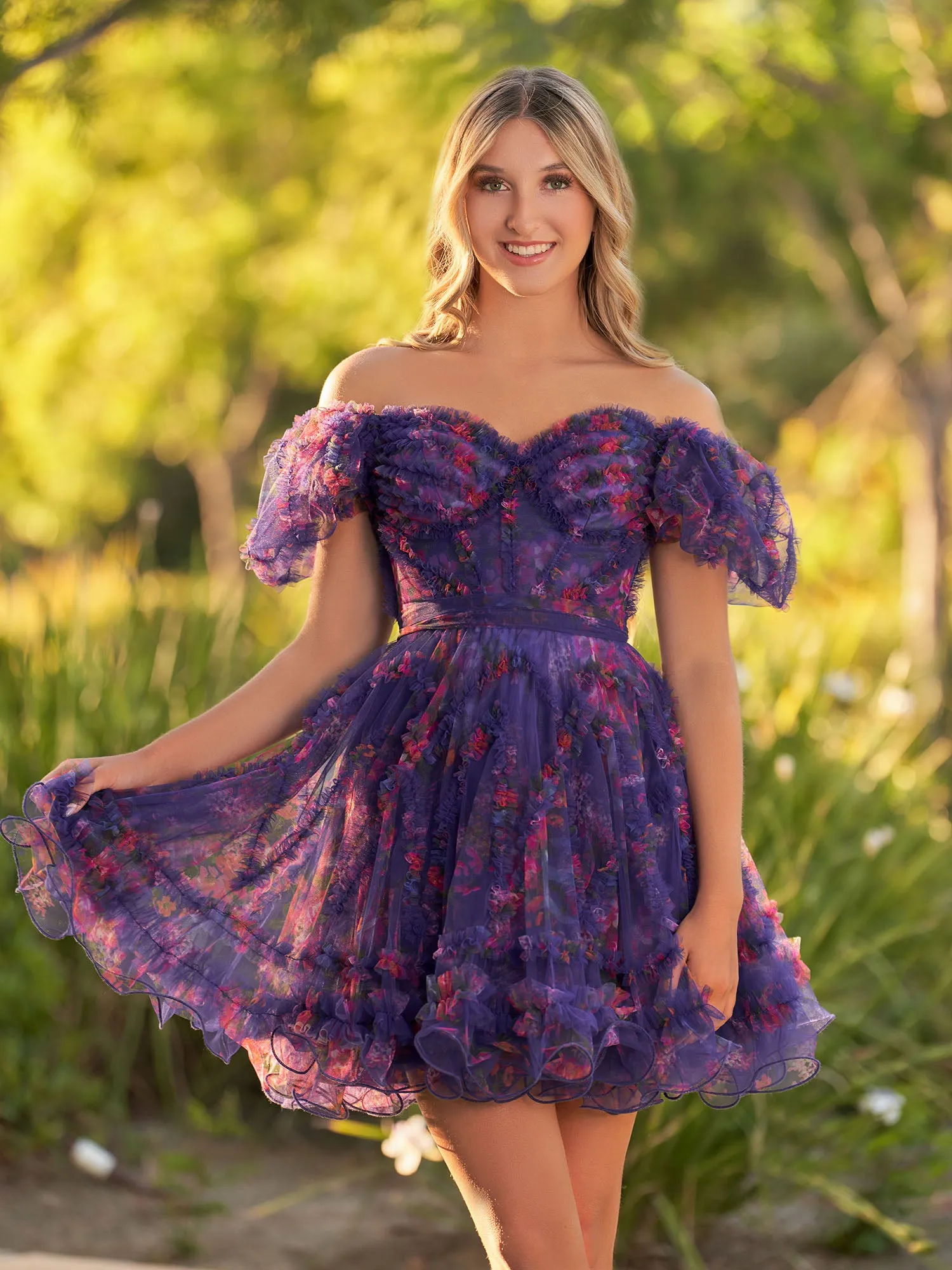 Ivana | A Line Off the Shoulder Printed Tulle Short Homecoming Dress