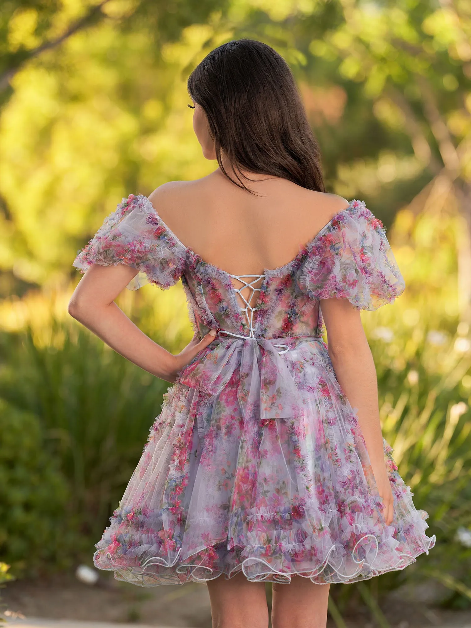 Ivana | A Line Off the Shoulder Printed Tulle Short Homecoming Dress