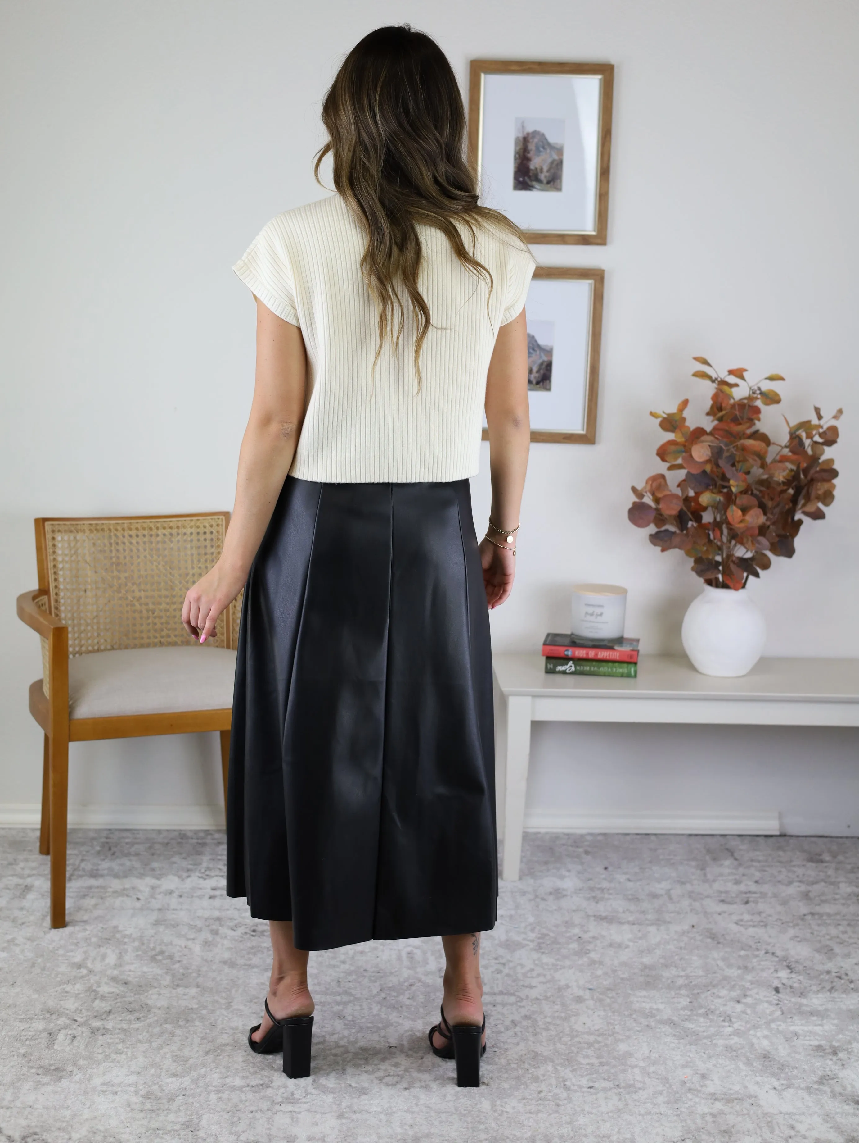 Kourtney A-Line Leather Midi Skirt