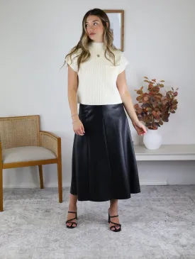 Kourtney A-Line Leather Midi Skirt