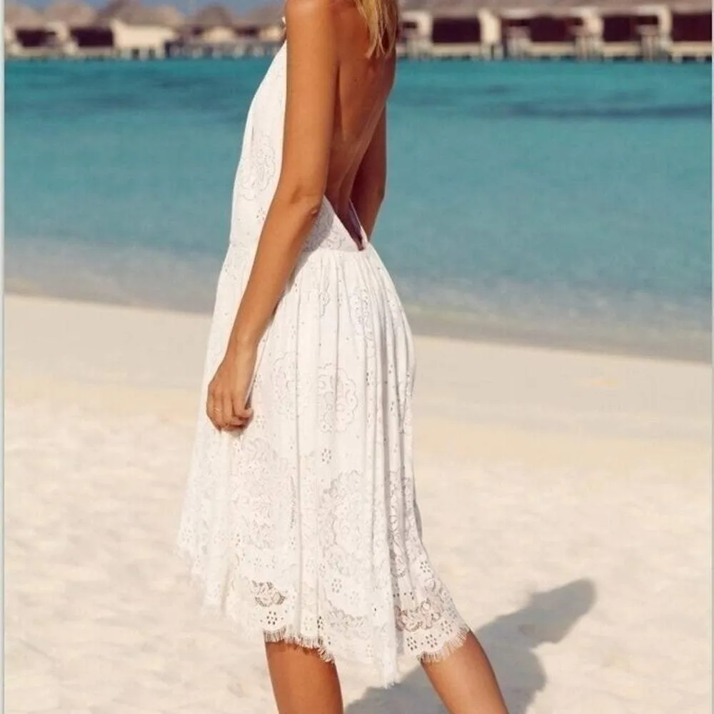 Lace Halter Dress - White