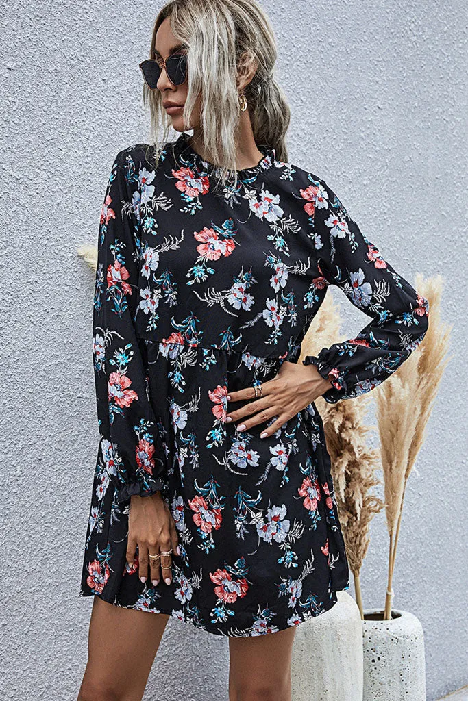 Long Sleeve High Waist Loose Floral Dress