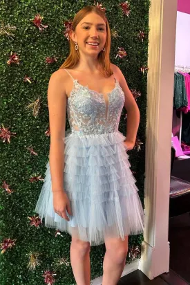 Lorraine | Straps Sky Blue Corset A-Line Ruffle Homecoming Dress