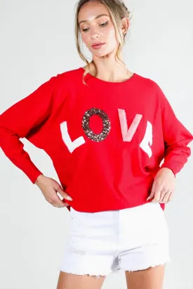 Love Letter Detail Sweater Top - Red