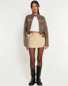 Low Rise Mini Skirt in Cord Light Tan