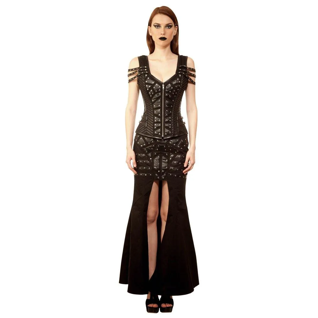 Lyaksandra Ladies Gothic Authentic Steel Boned Overbust Corset Dress